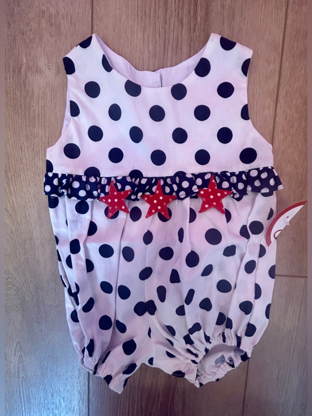 Funtasia Too Navy Polka Dot Baby Romper with Red Star Trim (NWT)